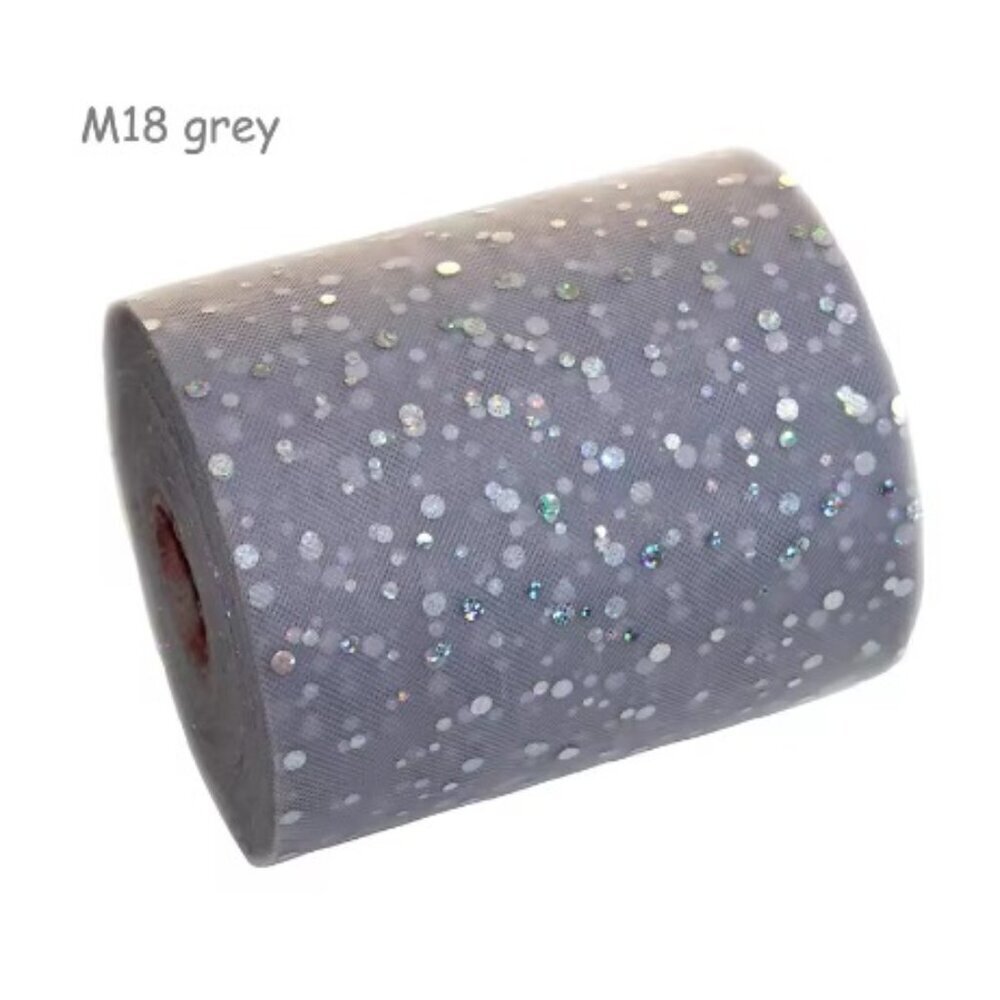 Sequin Dot Tulle - 6" x 100 FT - GREY